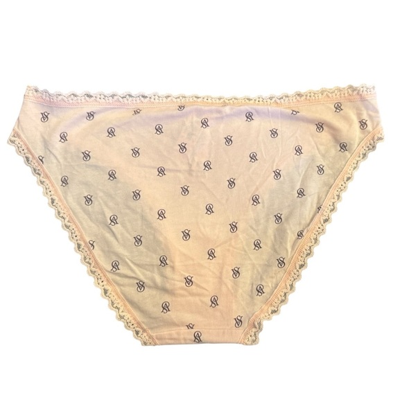 Victoria’s Secret Pale Pink Lace Trim Black Logo Panties Women’s Size Medium - Picture 2 of 8